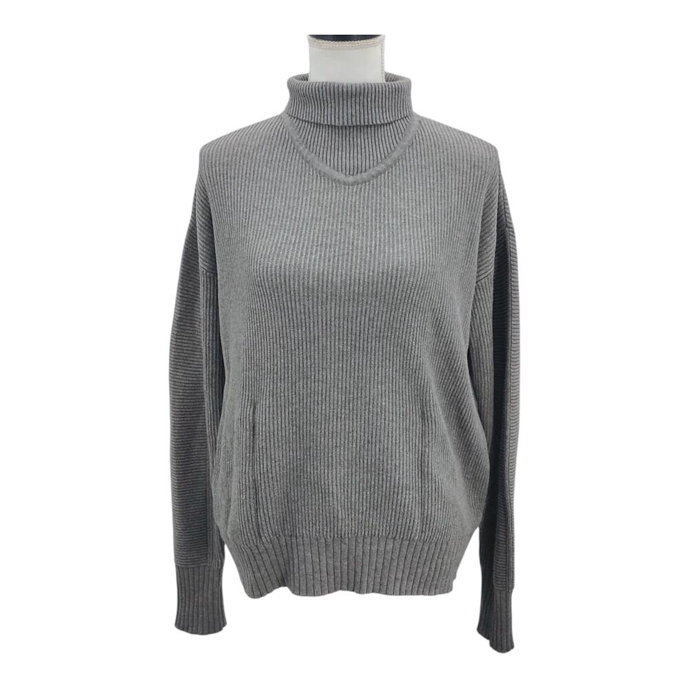 Lululemon Cozy Calling Turtleneck Sweater Rib Knit Pockets Pullover Gray Large